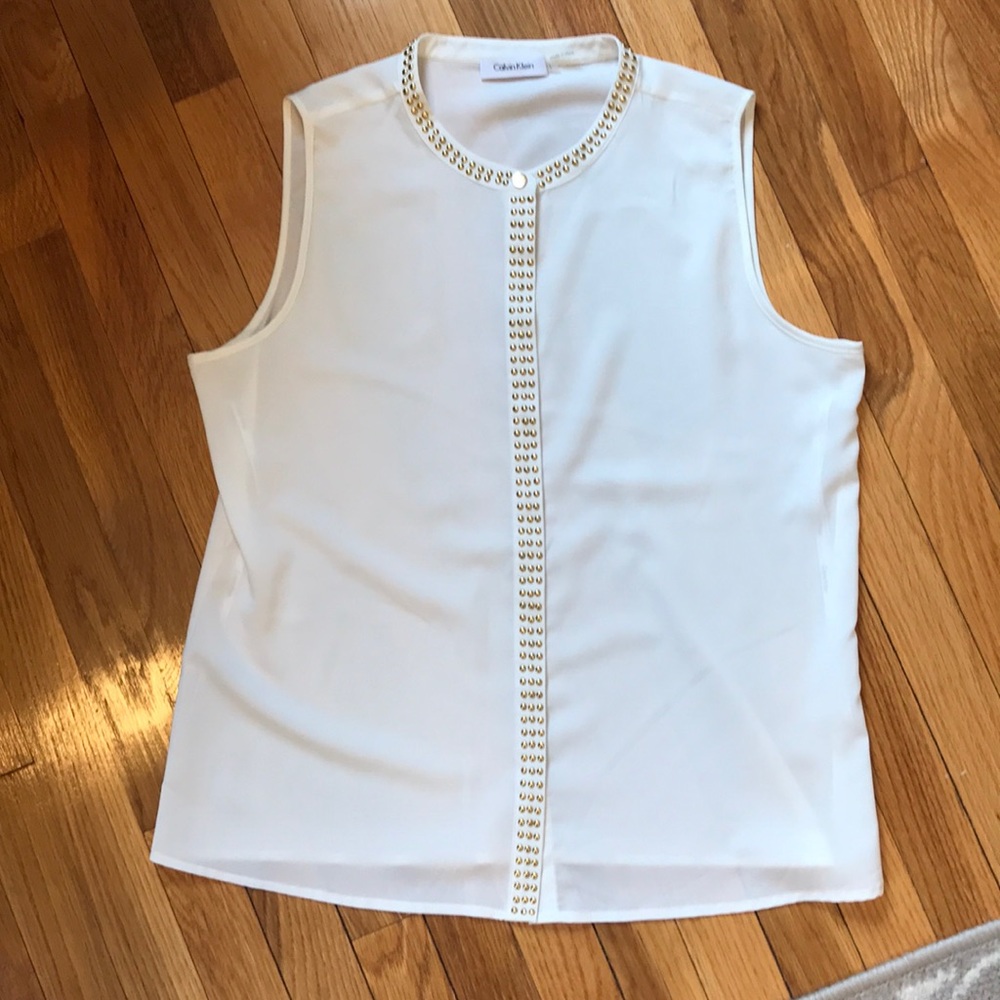 Calvin Klein | cream tank with gold studs
